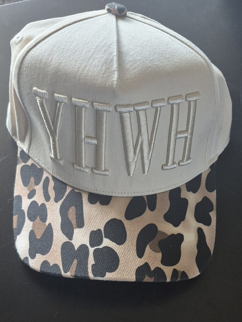 Beige Leopard-Print Brim Baseball Snapback Cap